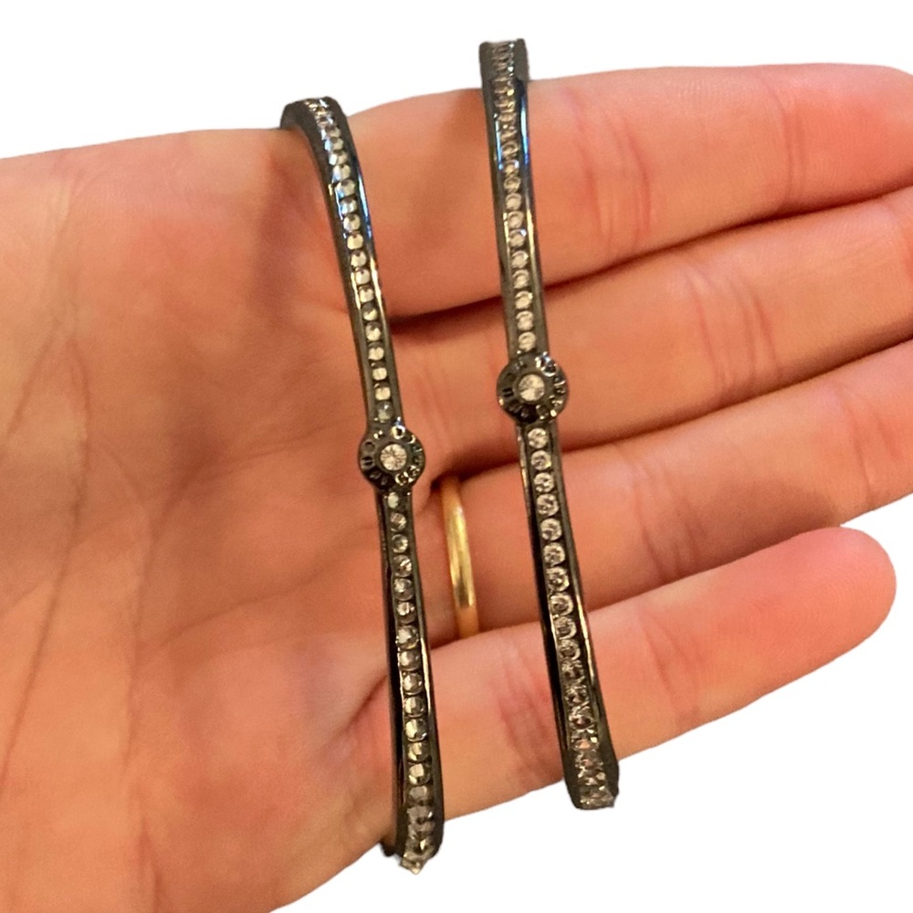 Henri Bendel Women’s Dark Gray Metal Bangle Bracelets With Crystals. Two Of Them - Picture 4 of 8
